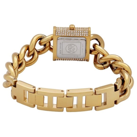 NWT Authentic Michael Kors MK Chain Lock Quartz Crystal Gold Dial Women's Watch - Picture 3 of 3